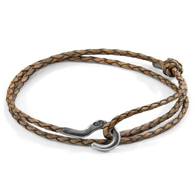 Taupe Grey Charles Silver and Braided Leather SKINNY Bracelet