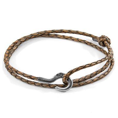 Pulsera SKINNY de cuero trenzado y plata Charles gris topo