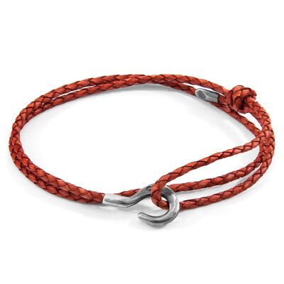 Bracelet SKINNY en argent et cuir tressé Charles rouge ambre