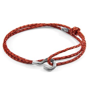 Bracelet SKINNY en argent et cuir tressé Charles rouge ambre 1