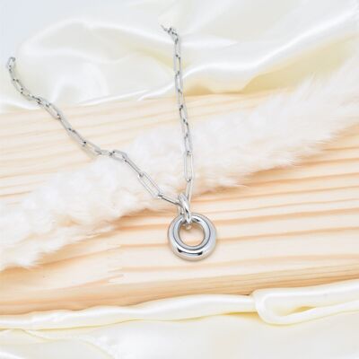 Silver steel link necklace - BJ210163AR