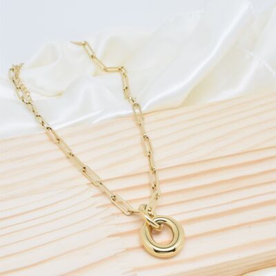 Gold steel link necklace - BJ210163OR