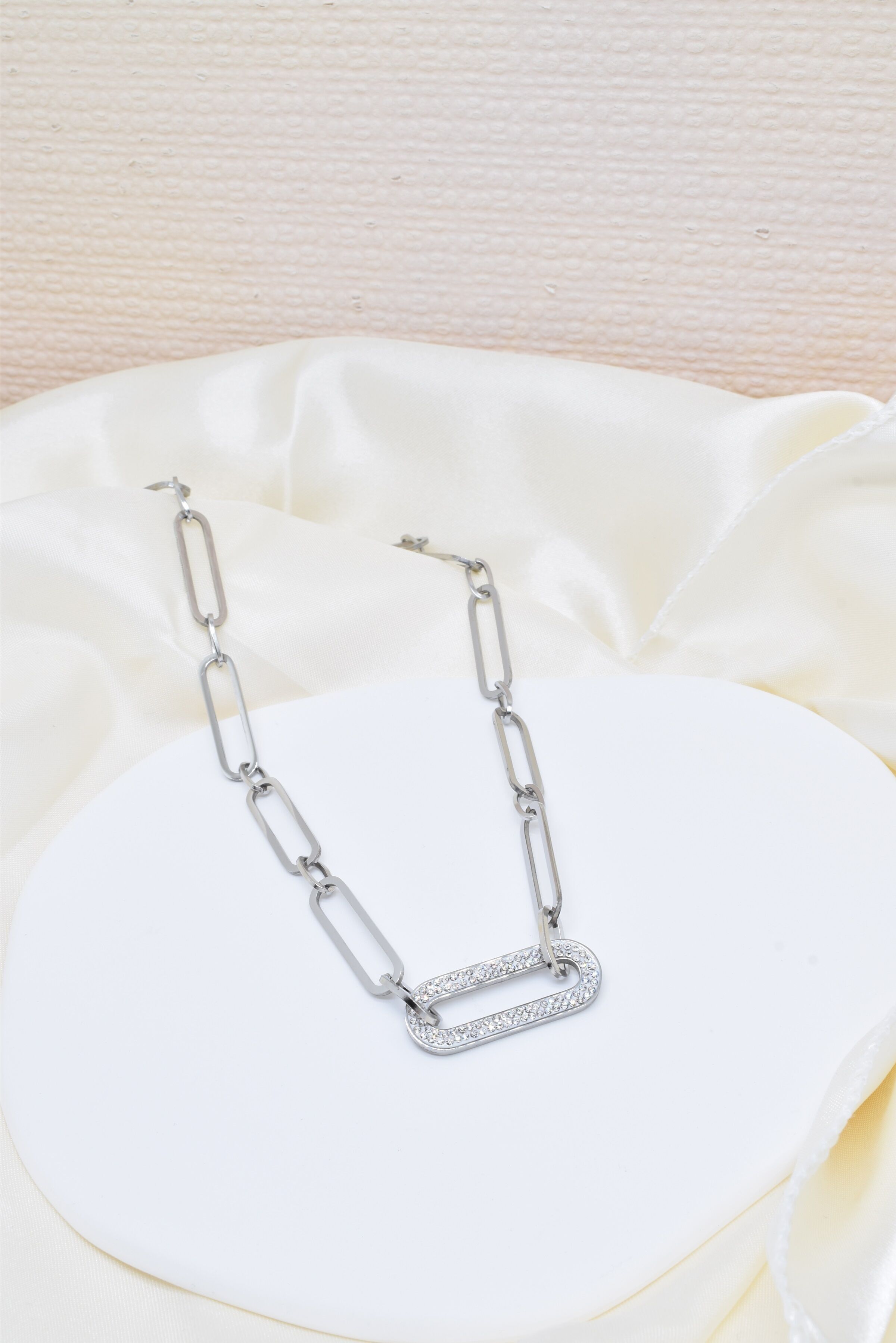 Halskette mit Strassgliedern aus Edelstahl – BJ210151