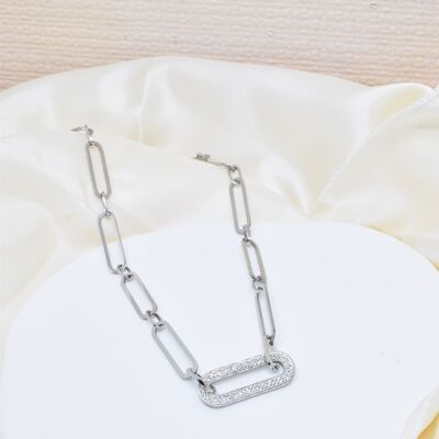 Stainless steel rhinestone link necklace - BJ210151