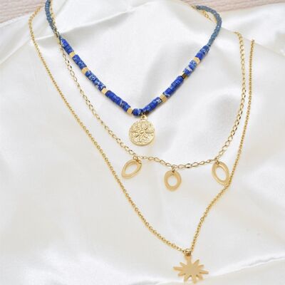 Three-row necklace in gold-plated steel - BJ210155OR