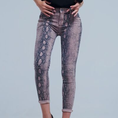 Jeans rosa reversibili con stampa animalier