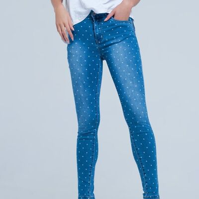 Jeans skinny con stampa a pois