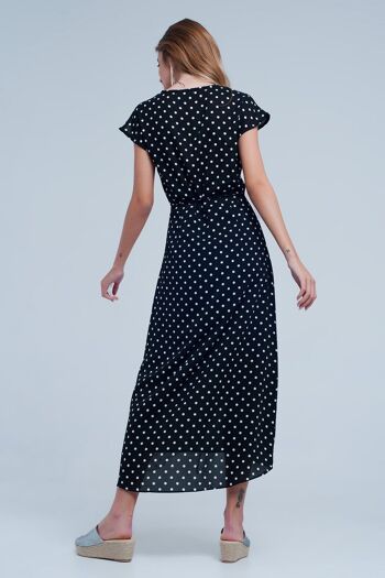 Robe portefeuille noire et blanche à pois 3