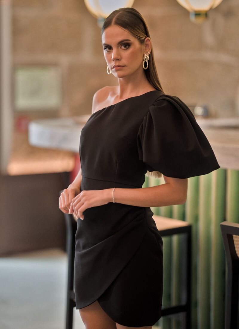 one sleeve black dress Shoulder Long Maxi With Slit stretch European ponte for the perfect all Effie Organza One Sleeve Mini