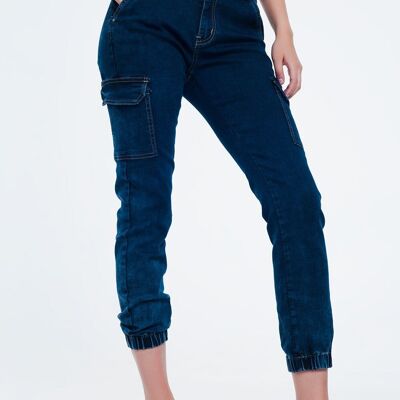 Jeans in blu navy con tasche cargo