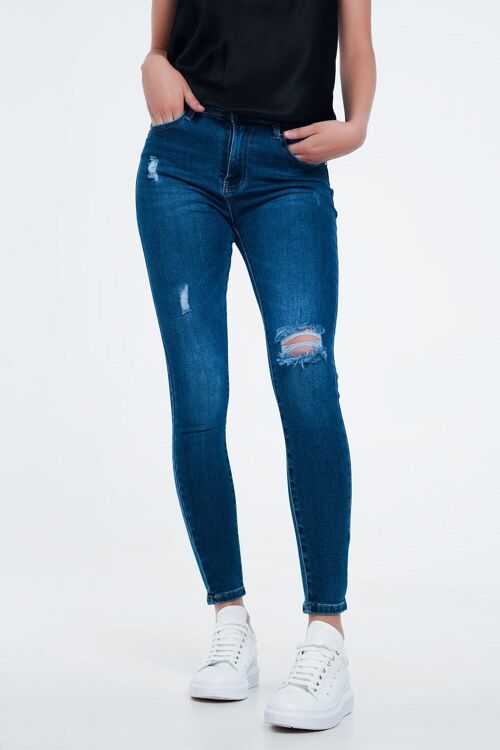 Distressed skinny fit jeans in mid wash
