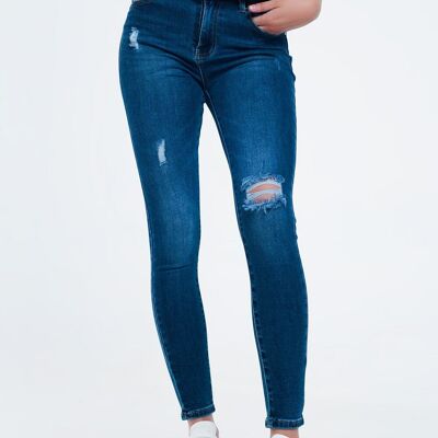 Distressed skinny fit jeans in mid wash