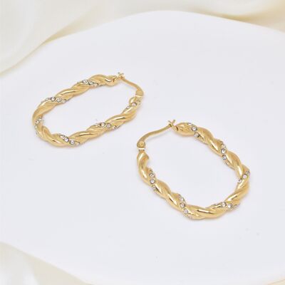 Boucles d'oreilles créole strass en acier - BO100202