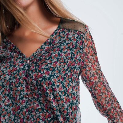 Camicia verde con stampa floreale