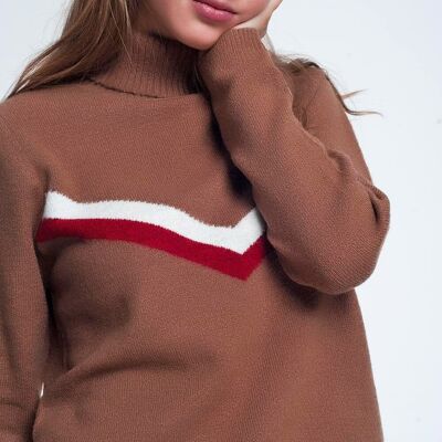 sweater with chevron detail in brown