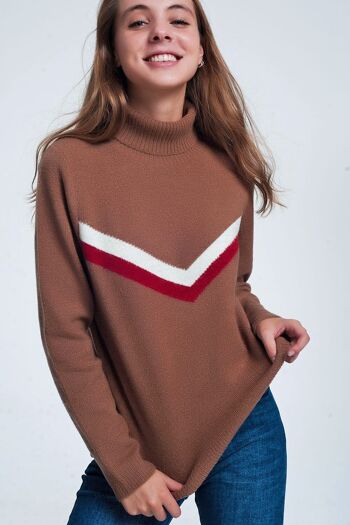 pull avec détail chevron en marron 4