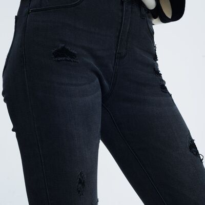 Jean skinny effet vieilli noir