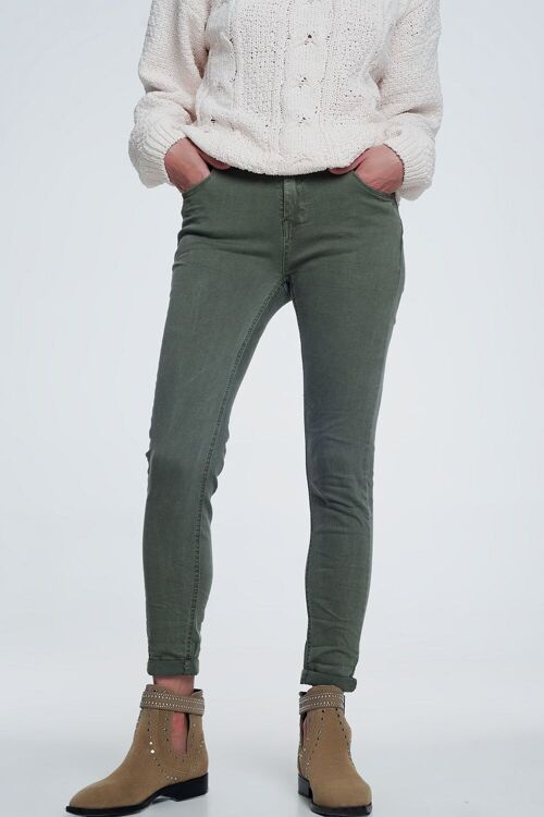 High waisted skinny jeans in green