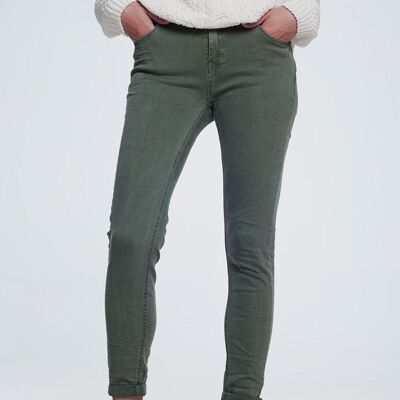 Jean skinny taille haute vert