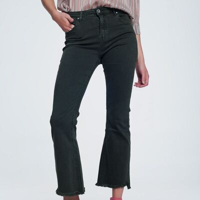 High rise raw hem flared jeans in khaki