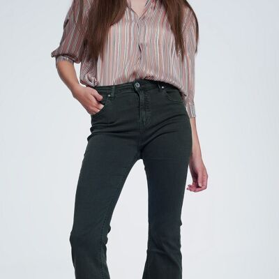 Ausgestellte Jeans mit hohem Bund und ungesäumtem Saum in Khaki