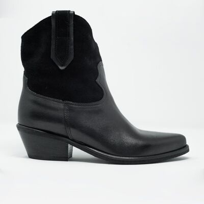 Boots chaussettes western noires avec détail en daim