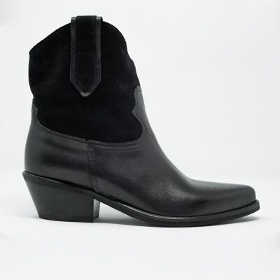 Boots chaussettes western noires avec détail en daim