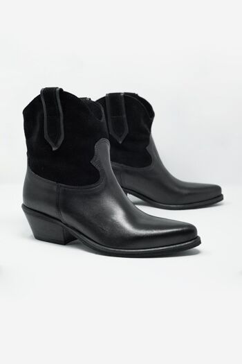 Boots chaussettes western noires avec détail en daim 2