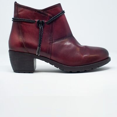 Maroon blocked mid heeled ankle boots with round toe
