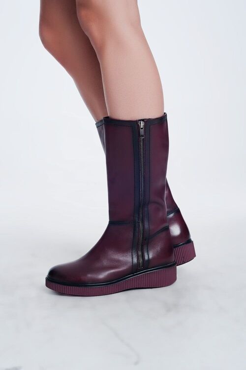 chunky zip boots in Maroon