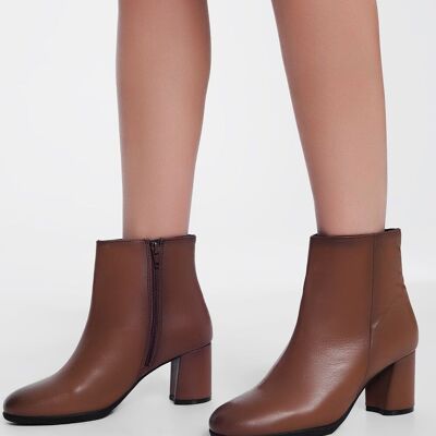 brown blocked mid heeled ankle boots
