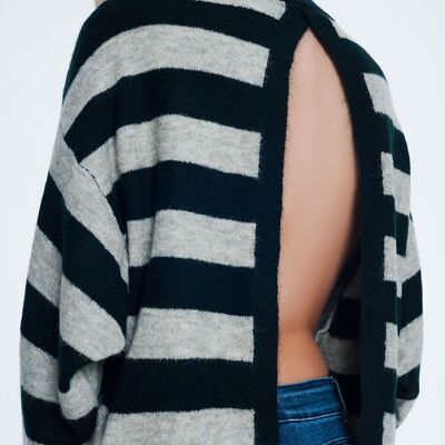 Green knitted sweater with grey stripes
