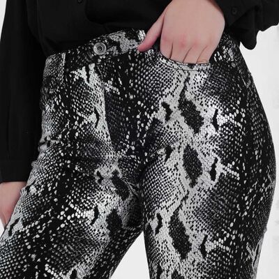 Black skinny shiny printed pants