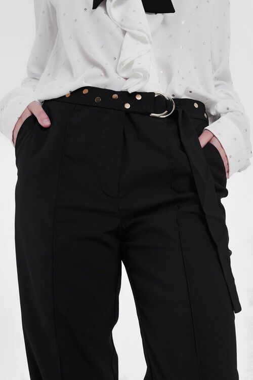 Black pants with wide legs and low hem