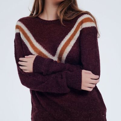 Kastanienbrauner Pullover mit Streifendetail