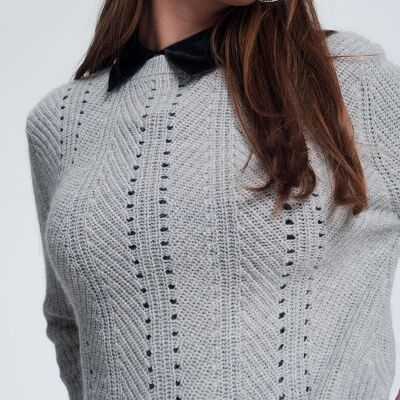 Gray sweater with knitted stripe detail