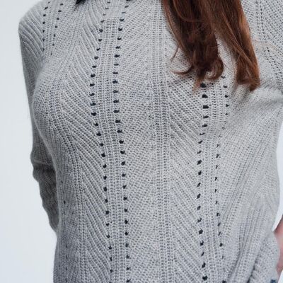 Gray sweater with knitted stripe detail