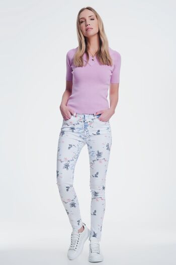 pantalon skinny blanc à imprimé floral 3