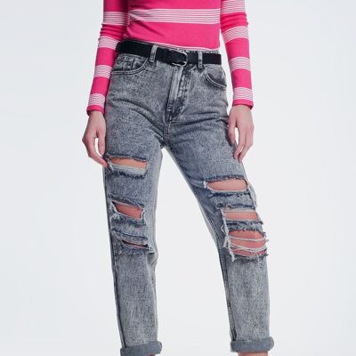 jeans dritti strappati in grigio