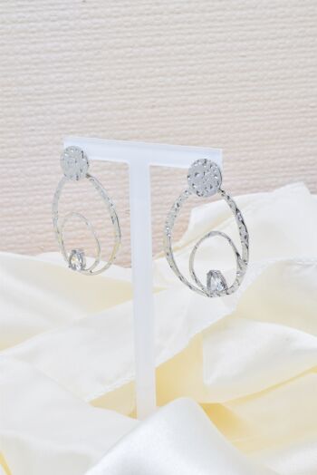 Boucles d'oreilles martelé et cristal en acier - BO100204 6