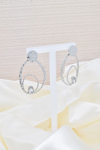 Boucles d'oreilles martelé et cristal en acier - BO100204 8