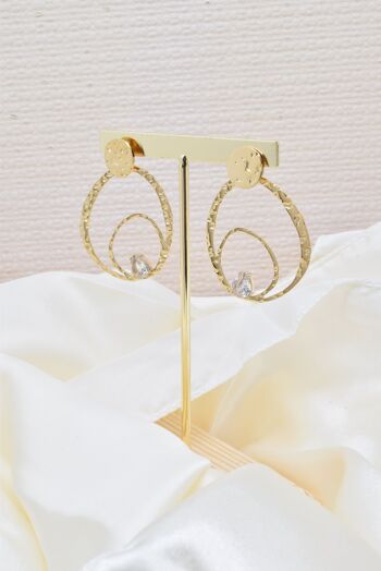 Boucles d'oreilles martelé et cristal en acier - BO100204 9