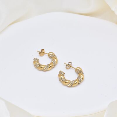 Boucles d'oreilles mini créole strass en acier - BO100201