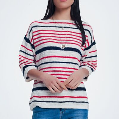 Knitted striped sweater in cream color