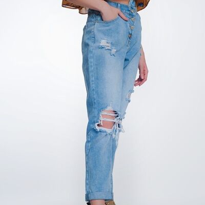 high waist mom jeans with button front