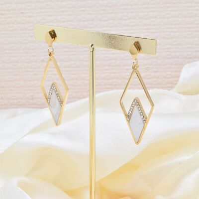 Mother-of-pearl and rhinestone earrings in steel - BO100198