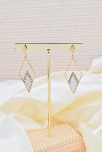 Boucles d'oreilles nacre et strass en acier - BO100198 2