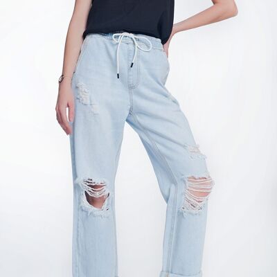 Gerade geschnittene Jeans mit hohem Bund und hohem Bund in hellem Blau