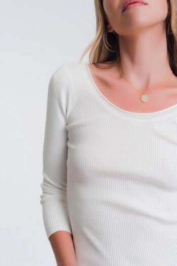 Pull col large en maille blanc 3