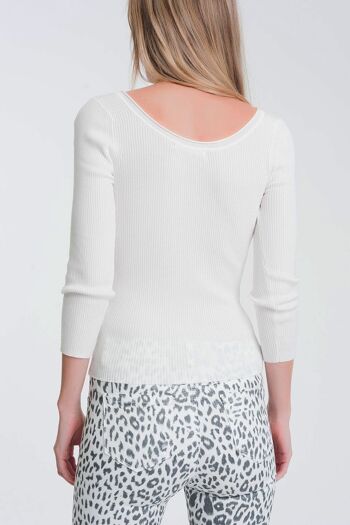 Pull col large en maille blanc 4